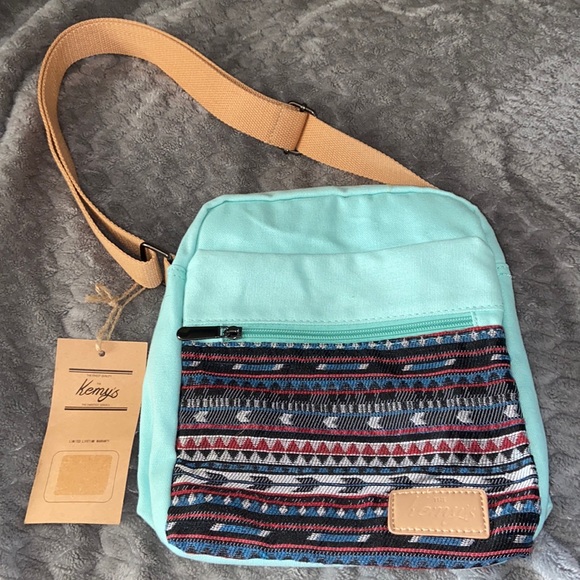 The Kemy’s Handbags - The Kemy’s Crossbody Bag Light Blue Aztec Boho